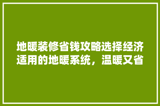 地暖装修省钱攻略选择经济适用的地暖系统，温暖又省心