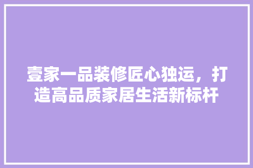 壹家一品装修匠心独运，打造高品质家居生活新标杆