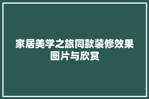家居美学之旅同款装修效果图片与欣赏