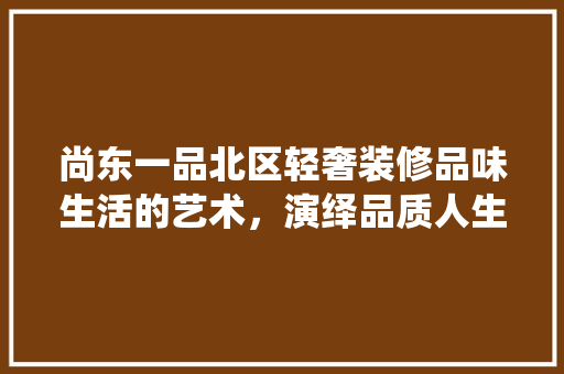 尚东一品北区轻奢装修品味生活的艺术，演绎品质人生