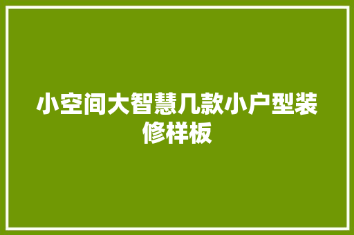 小空间大智慧几款小户型装修样板