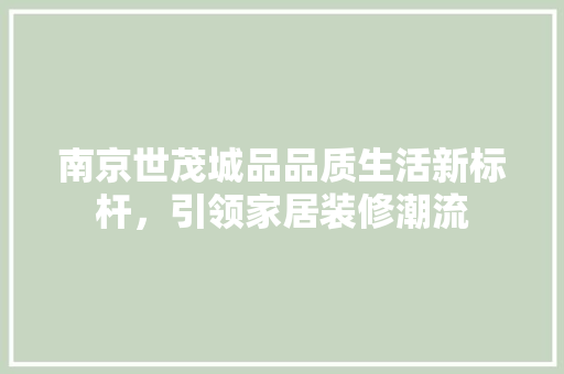 南京世茂城品品质生活新标杆，引领家居装修潮流