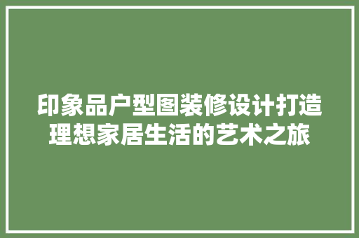 印象品户型图装修设计打造理想家居生活的艺术之旅