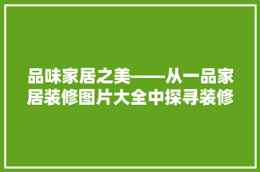 品味家居之美——从一品家居装修图片大全中探寻装修灵感