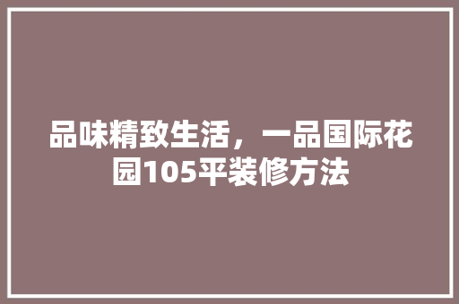 品味精致生活，一品国际花园105平装修方法
