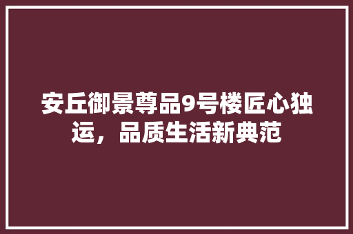 安丘御景尊品9号楼匠心独运，品质生活新典范