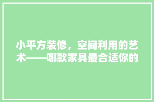 小平方装修，空间利用的艺术——哪款家具最合适你的家