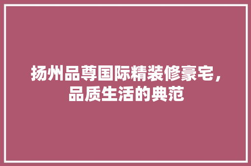 扬州品尊国际精装修豪宅，品质生活的典范