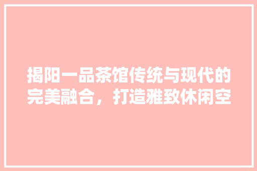 揭阳一品茶馆传统与现代的完美融合，打造雅致休闲空间