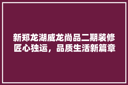 新郑龙湖威龙尚品二期装修匠心独运，品质生活新篇章