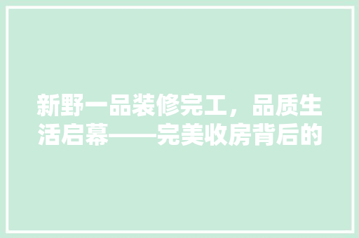 新野一品装修完工，品质生活启幕——完美收房背后的匠心独运