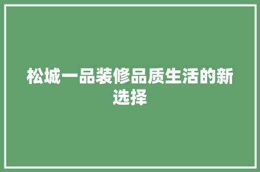 松城一品装修品质生活的新选择