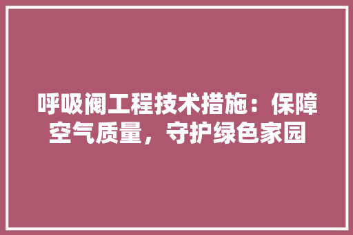 呼吸阀工程技术措施：保障空气质量，守护绿色家园
