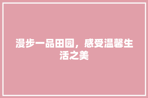 漫步一品田园，感受温馨生活之美