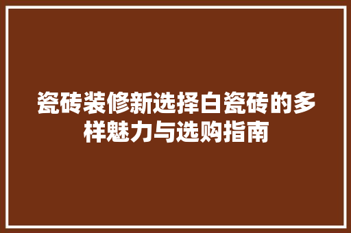 瓷砖装修新选择白瓷砖的多样魅力与选购指南