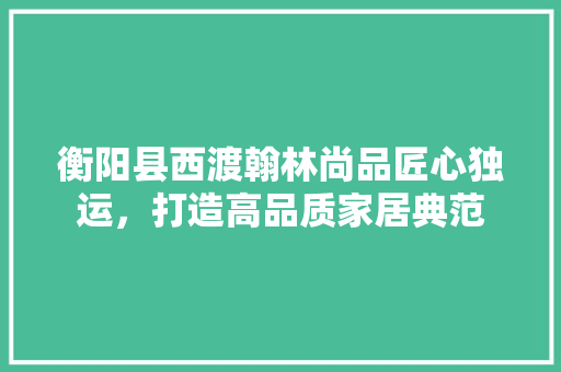 衡阳县西渡翰林尚品匠心独运，打造高品质家居典范