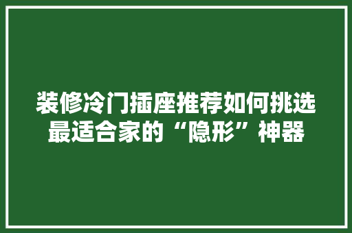 装修冷门插座推荐如何挑选最适合家的“隐形”神器