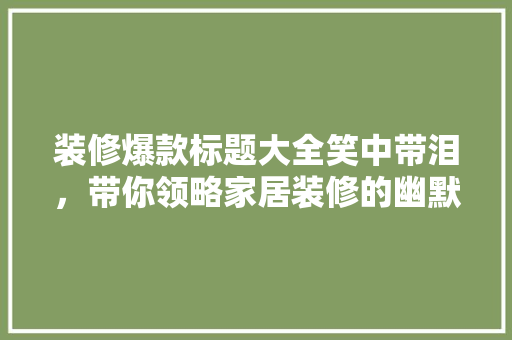 装修爆款标题大全笑中带泪，带你领略家居装修的幽默之路！ 软装设计