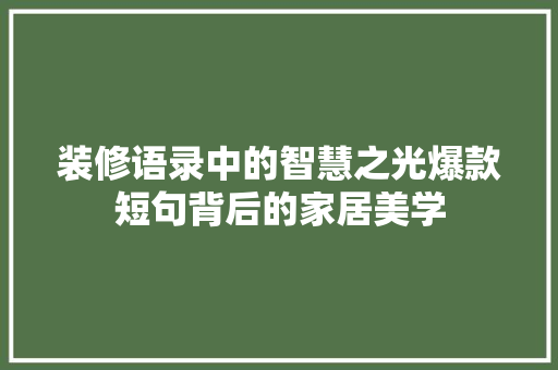 装修语录中的智慧之光爆款短句背后的家居美学