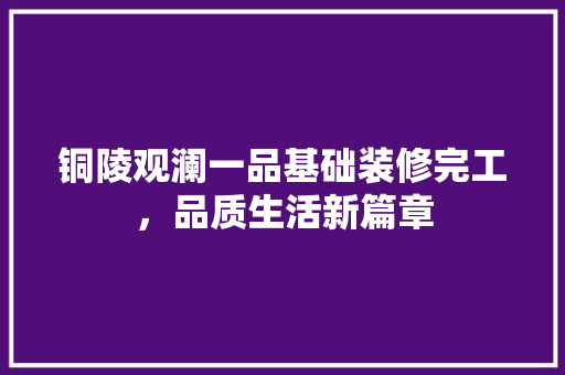 铜陵观澜一品基础装修完工，品质生活新篇章