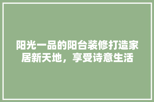 阳光一品的阳台装修打造家居新天地，享受诗意生活
