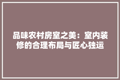 品味农村房室之美：室内装修的合理布局与匠心独运