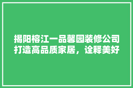 揭阳榕江一品馨园装修公司打造高品质家居，诠释美好生活新篇章