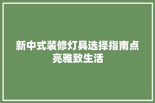 新中式装修灯具选择指南点亮雅致生活