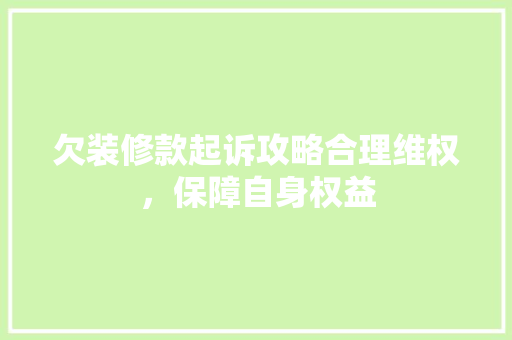 欠装修款起诉攻略合理维权，保障自身权益