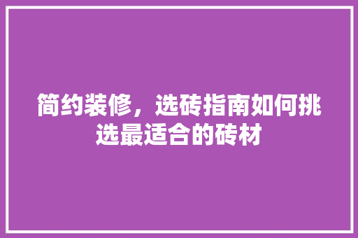 简约装修，选砖指南如何挑选最适合的砖材