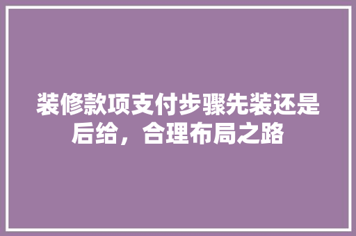 装修款项支付步骤先装还是后给，合理布局之路