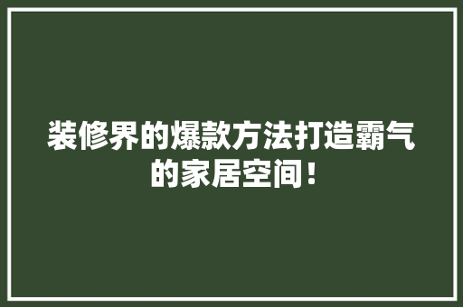 装修界的爆款方法打造霸气的家居空间！