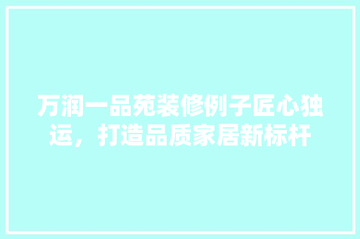 万润一品苑装修例子匠心独运，打造品质家居新标杆