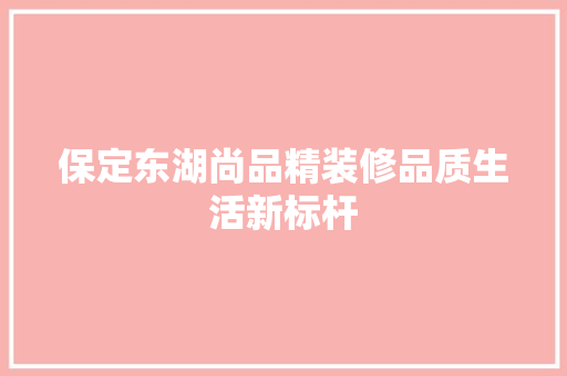 保定东湖尚品精装修品质生活新标杆