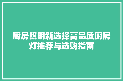 厨房照明新选择高品质厨房灯推荐与选购指南