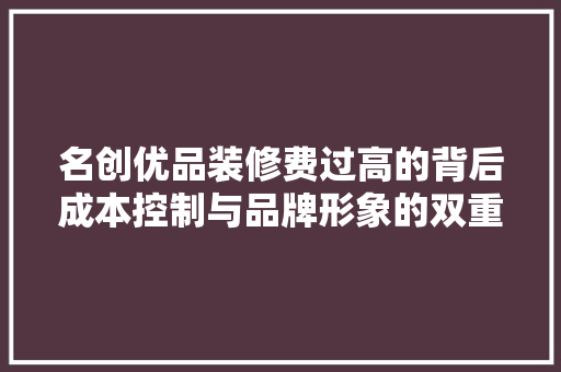 名创优品装修费过高的背后成本控制与品牌形象的双重考量