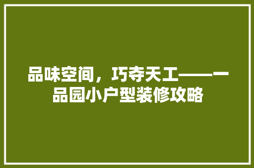 品味空间，巧夺天工——一品园小户型装修攻略