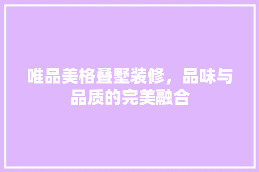 唯品美格叠墅装修，品味与品质的完美融合