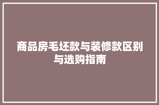 商品房毛坯款与装修款区别与选购指南