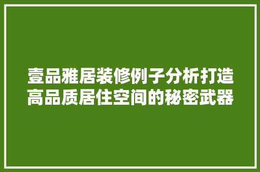 壹品雅居装修例子分析打造高品质居住空间的秘密武器