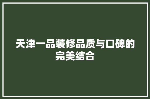 天津一品装修品质与口碑的完美结合