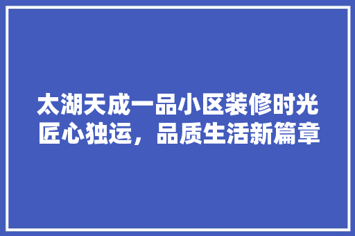 太湖天成一品小区装修时光匠心独运，品质生活新篇章