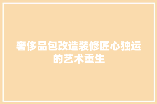 奢侈品包改造装修匠心独运的艺术重生