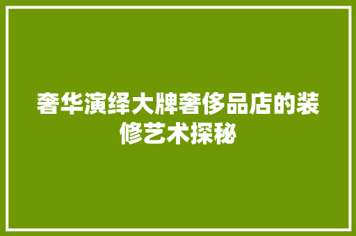 奢华演绎大牌奢侈品店的装修艺术探秘