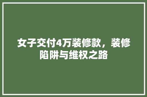 女子交付4万装修款，装修陷阱与维权之路