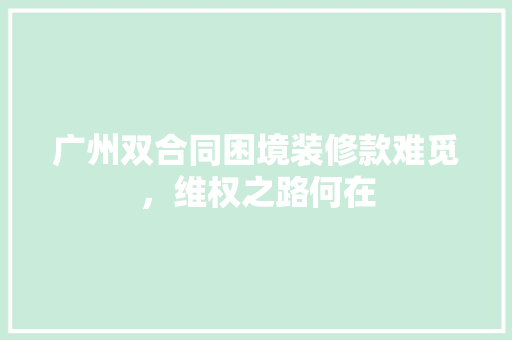 广州双合同困境装修款难觅，维权之路何在