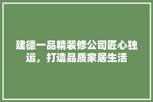 建德一品精装修公司匠心独运，打造品质家居生活