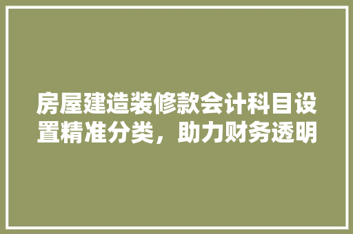房屋建造装修款会计科目设置精准分类，助力财务透明