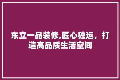 东立一品装修,匠心独运，打造高品质生活空间 现代风格装饰