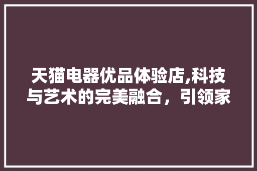 天猫电器优品体验店,科技与艺术的完美融合，引领家居新潮流